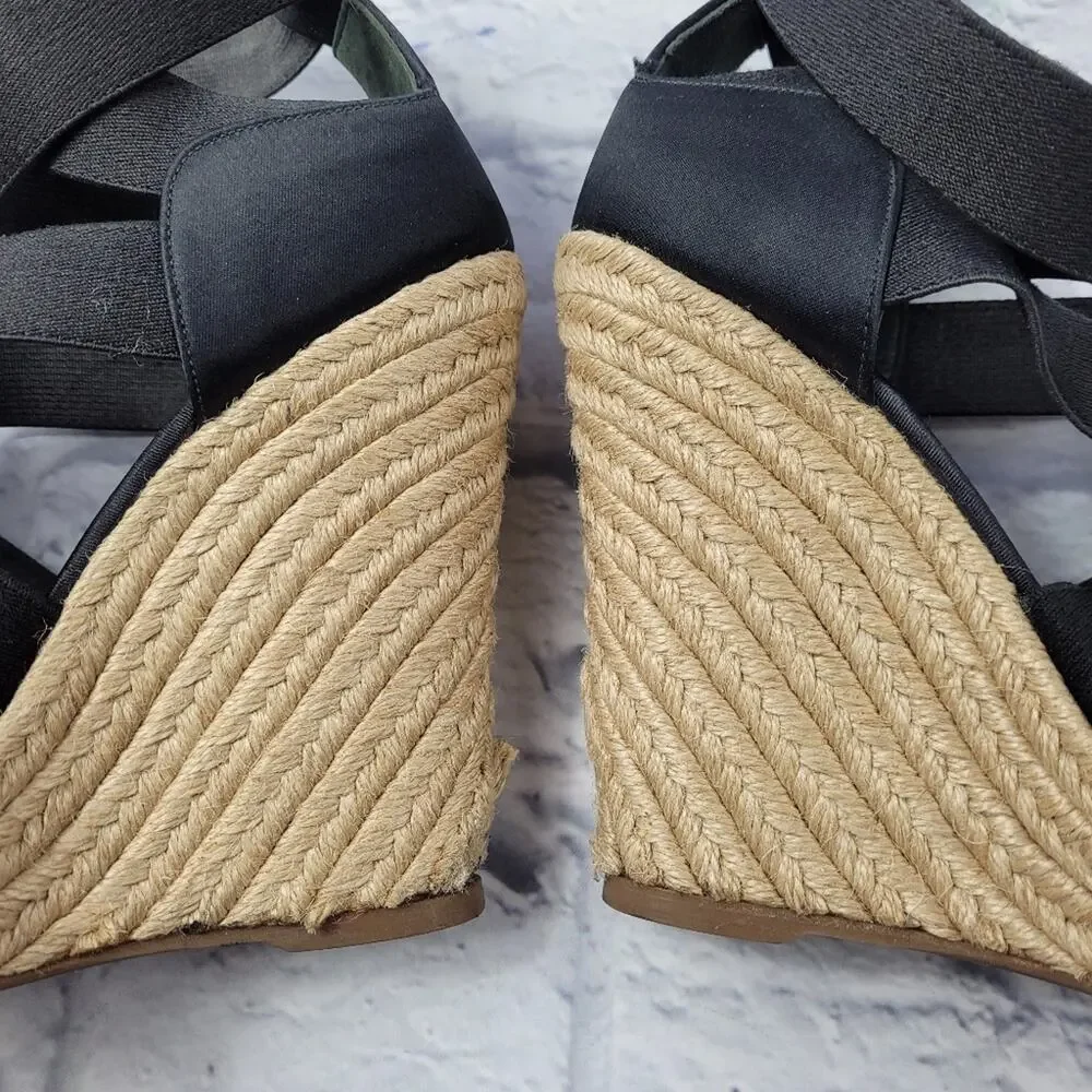 Jean-Michel Cazabat Black Espadrille Wedges with Jute Trim size 39.5
